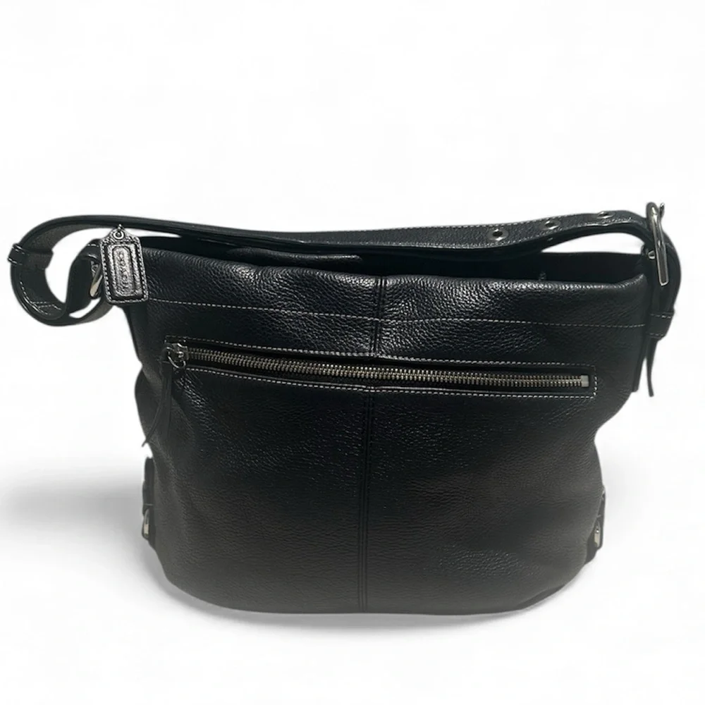 Coach Vintage Black Leather Duffle Hobo Bag